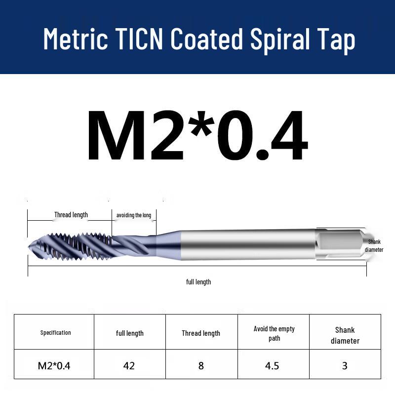Jundingying M2x0.4 TICN Spiral Flute Tap