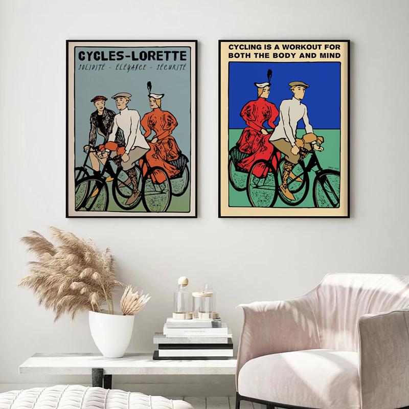 Vintage Cycling Canvas Printing Poster French Retro Bike Bicycle Gift Wall Art Prints Reproduction Fashion Home Bar Wall Decor