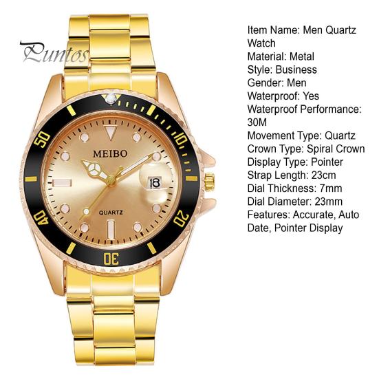 Quartz Watch Men Accurate Round Dial 30m Waterproof Auto Date Shock Resistant Male Chronograph Stainless Steel Strap Wristwatch Automatic Clock