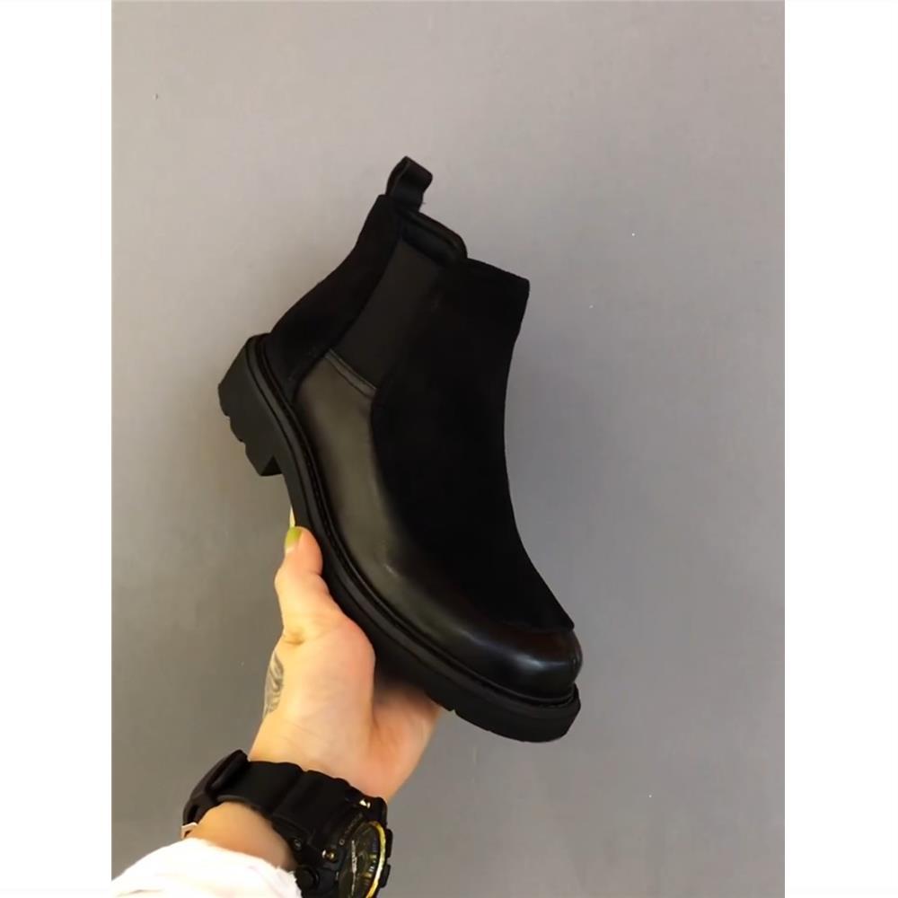 Botki Chelsea męskie jesienne w stylu brytyjskim wysokie skórzane na platformie botki typu cigarette modne męskie wsuwane botki Martin