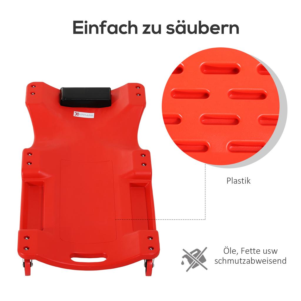 Mechanic Vehicle Creeper, Under-Car Rolling Crawler Board, with Headrest, Wheels, Red