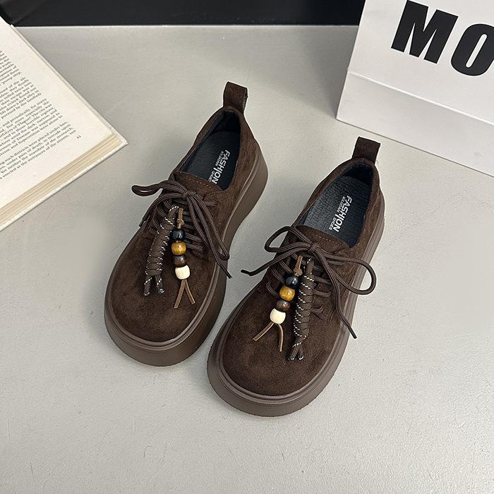 2025 fashion versatile platform single shoes women's new casual trendy shoes loafers women's comfortable spring and autumn beaded single shoes