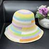 Handmade crochet foldable rainbow color matching straw hat women's summer travel sunshade sunscreen beach sun hat
