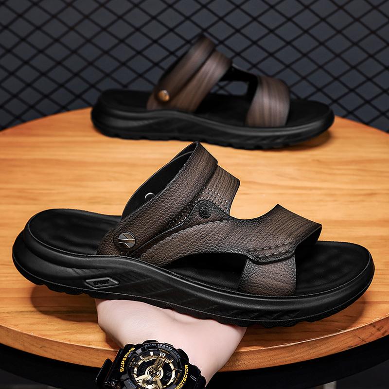 Summer Sandals for Men Outdoor Casual Sport Slippers PU Leather Non slip Breathable Roman Shoes Beach Flip Flop Garden Shoes