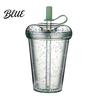Outdoor Outing Water Container Transparent Straw Cup with Sequins Decor And Leak Proof Reusable Bubble Tea Cup Lid Plastic Sippy for Students Teens