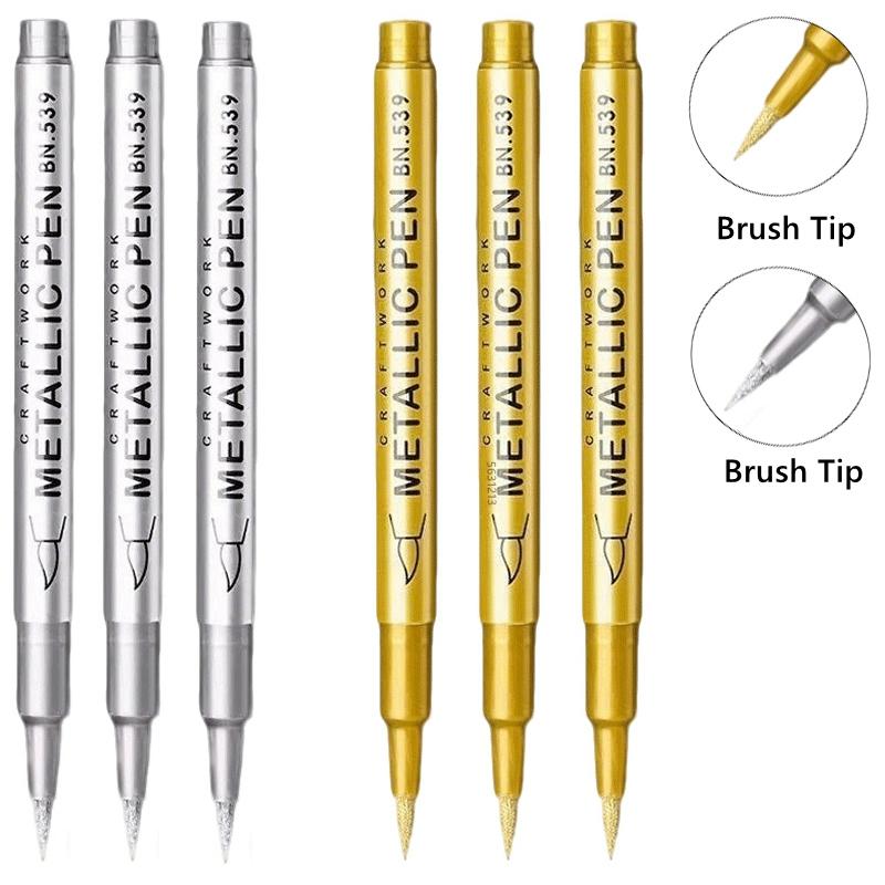 1/10/50Pcs Art Writing Gold Silver White Metallic Paint Pen Set Brush Tip Marker Pen Acrylic Paint Markers Stationery Supplies