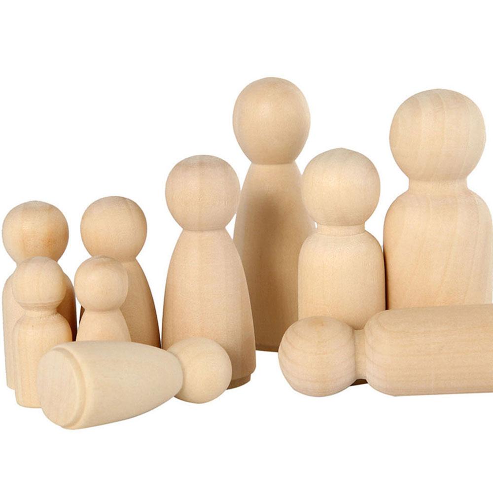 50pcs Unfinished Wooden Peg Doll for DIY Painting Natural Wood Peg People in 4 Sizes Wooden Doll Bodies Figures Decorative Peg