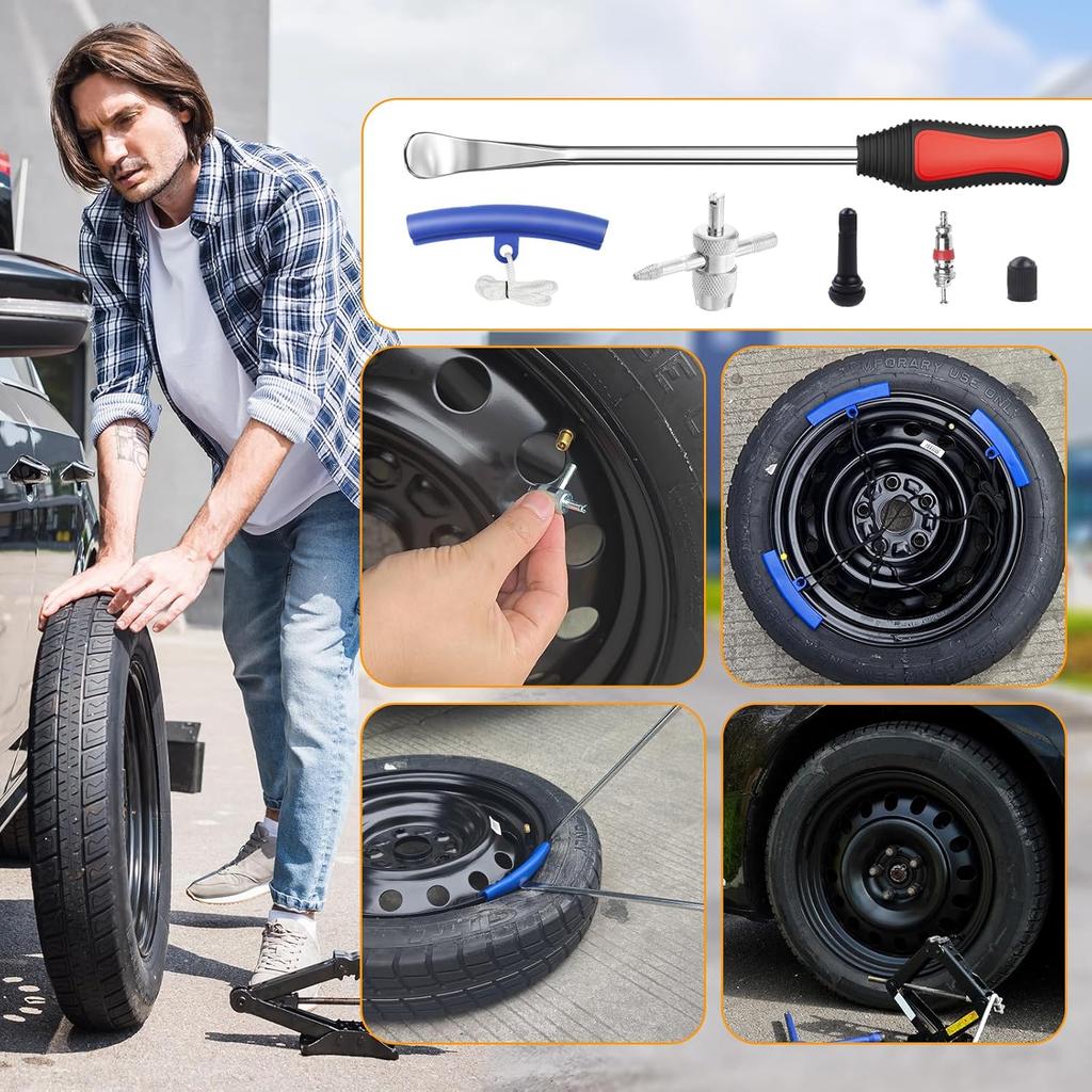 11.5" Tire Spoon Kit, 26Pcs Tire Changing Tool For Motorcycle Dirt Bike Lawn Tractor Bicycle, Motorcycle Tire Changer Tire Removal Tool With 3Pcs Rim