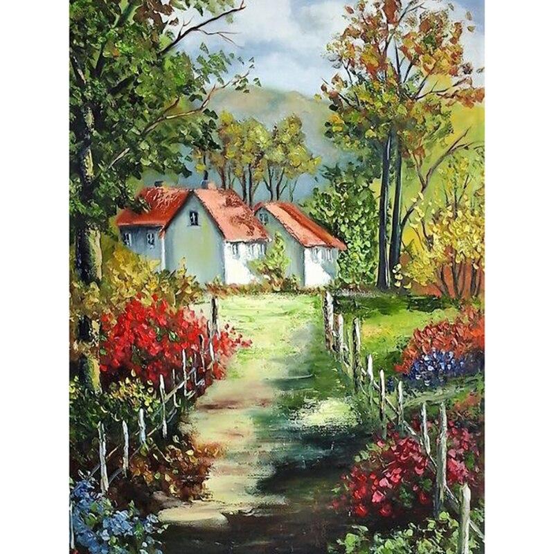 5D DIY Diamond Painting Scenic Lodge Diamond Embroidery Tree Scenery Cross Stitch Full Round Drill Crafts Home Decor Gift