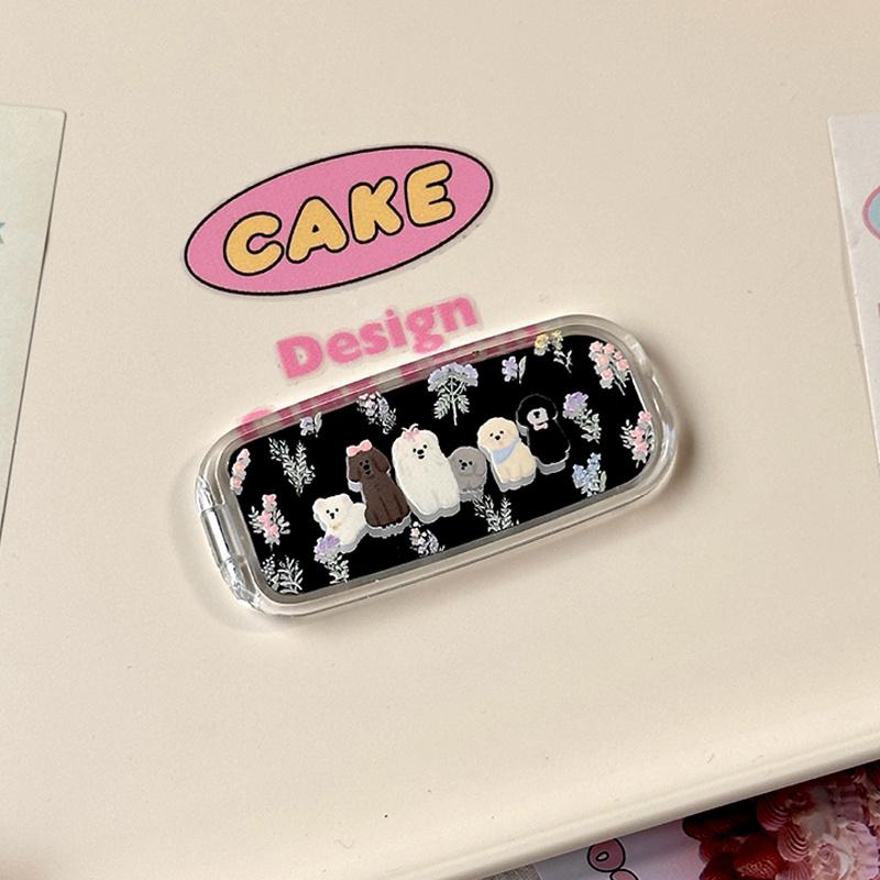 Cute Cartoon Cat & Dog Stick-On Makeup Mirror Phone Holder - Dual-Position Foldable Stand, Mobile Phone Accessories