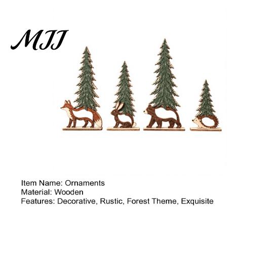 Creative Gift for Friends And Family 4Pcs Wooden Animal and Pine Ornaments, Fox Rabbit Bear Hedgehog Rustic Forest Theme Decorations Figurine,