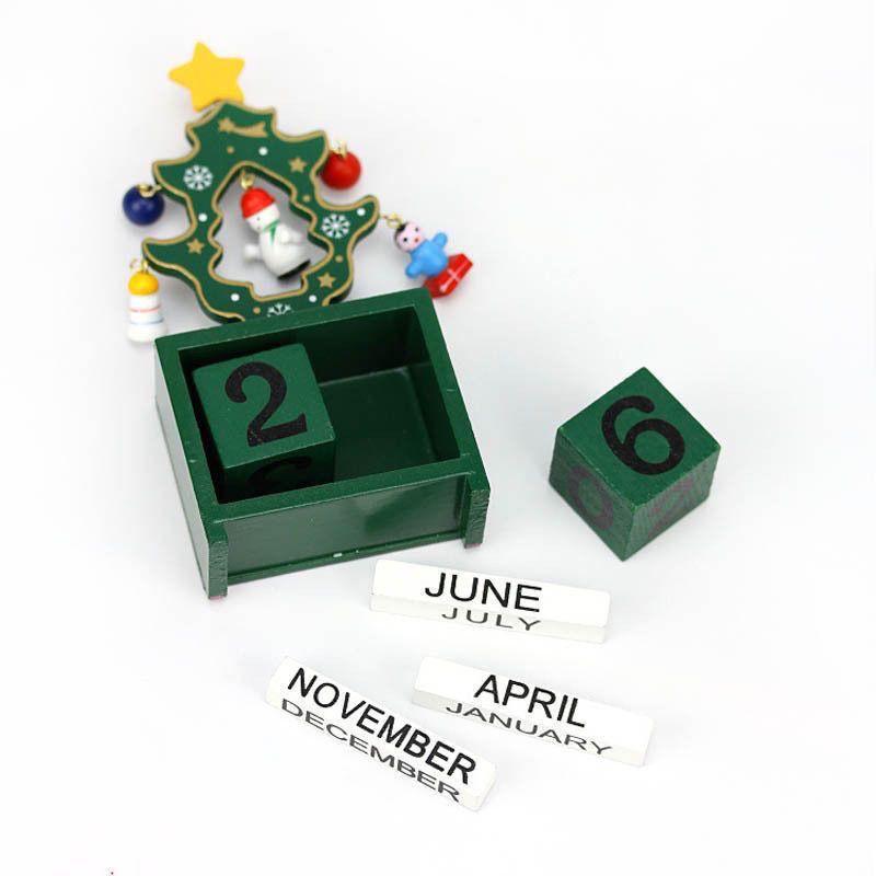 Christmas Wooden Countdown Calendar Blocks with Snowman, Santa & Reindeer Figurines – Festive Home Holiday Decoration