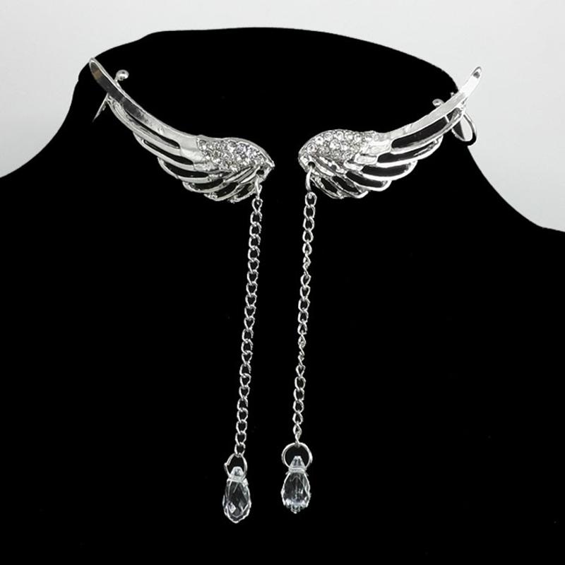 New Creativity Copper Plated Angel Wing Crystal Long Tassel Pendant Stud Earrings for Women Bohemia Fashion Accessories Zircons