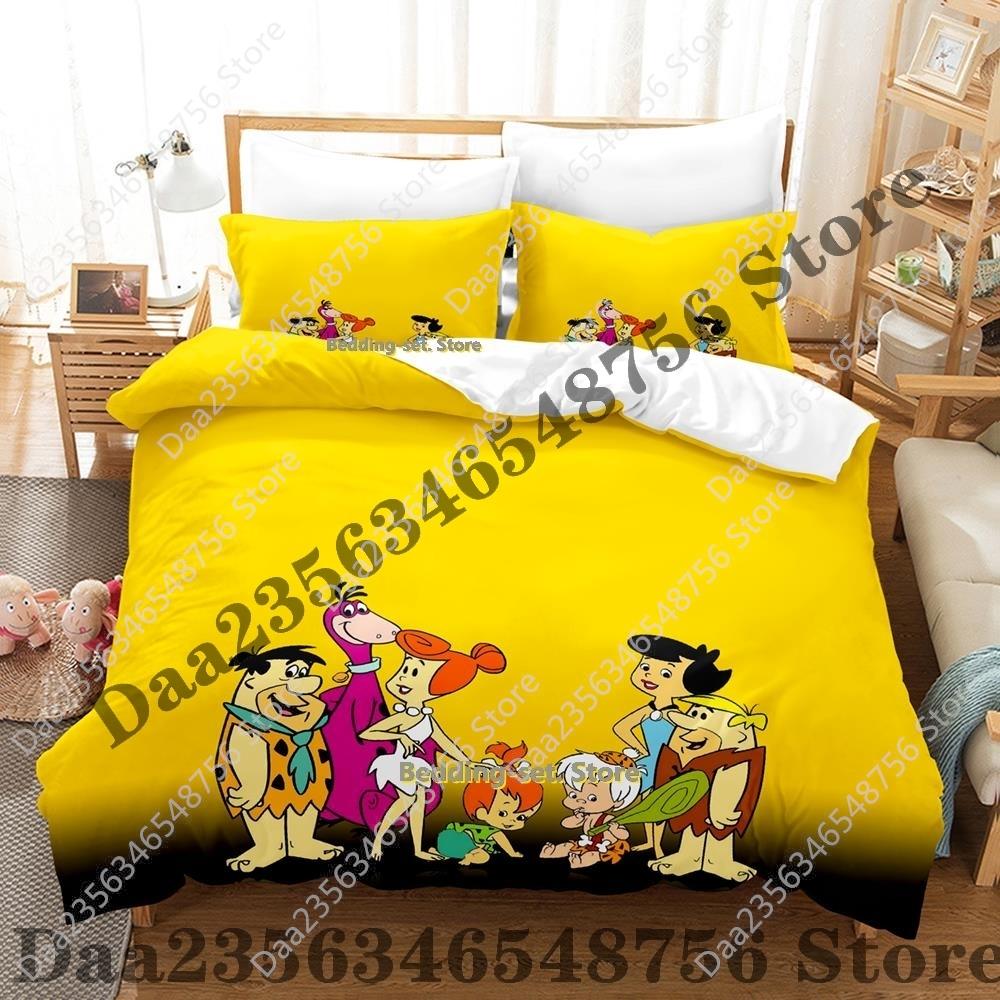 Personality Flintstones Beding Set Carton Anime thre-piece set Adult People Kid Bedrom with Soft Fabric Duvetcover Sets 3D Kawai couete