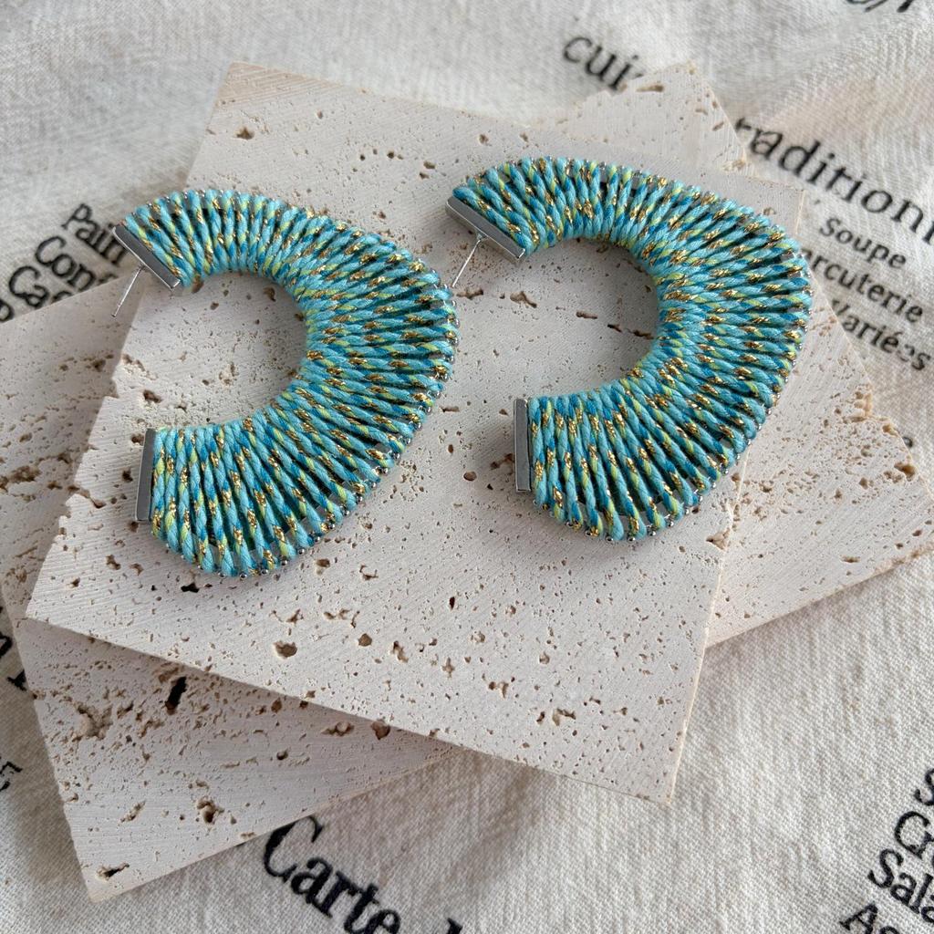 High-End Retro Versatile Ear Cuffs: Colorful Woven Hoops with 925 Silver Studs