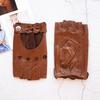 Genuine Leather Half Finger Gloves Women's Summer Driving Fashion Hollow Thin Unlined Motorcycle Riding Gloves