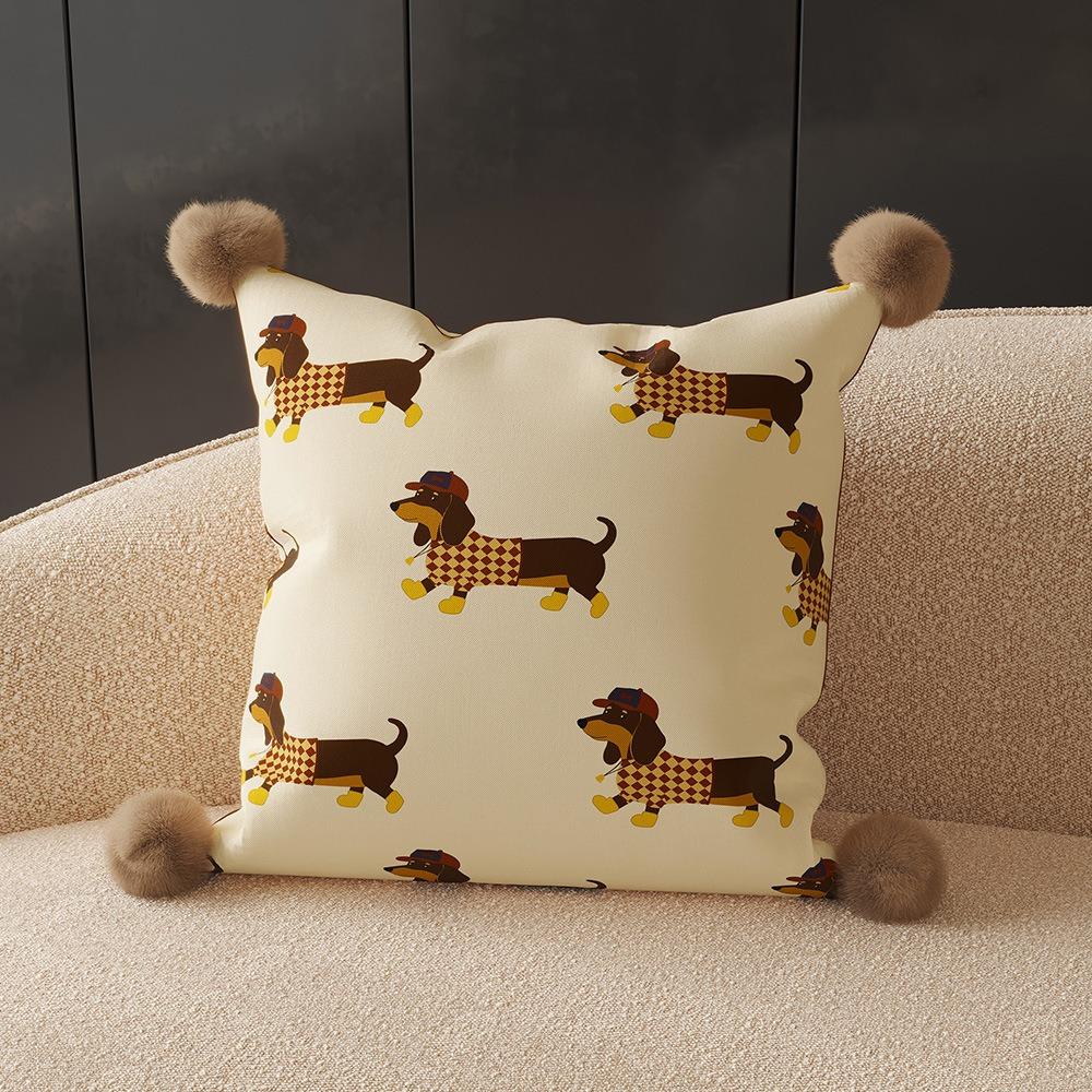 Sausage Puppy Cartoon Dachshund Pillow Cover Printing Waist Pillow Cover  Living Room Decor