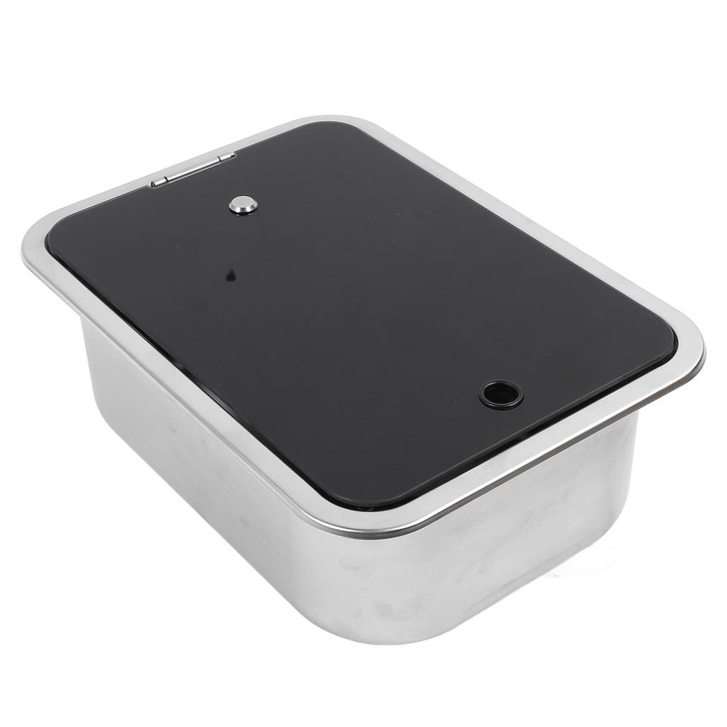 RV Single Bowl Bar Sink 15 X 11 X 5.4in Square Stainless Steel with Tempered Glass Lid and 40mm Drain Hole for Caravan