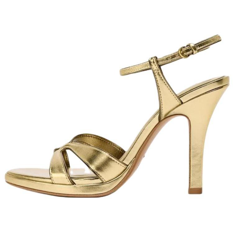 Zara Pu Fashion Open-Back One-Strap Sandals 9Cm Women Sandals Gold 1327610091