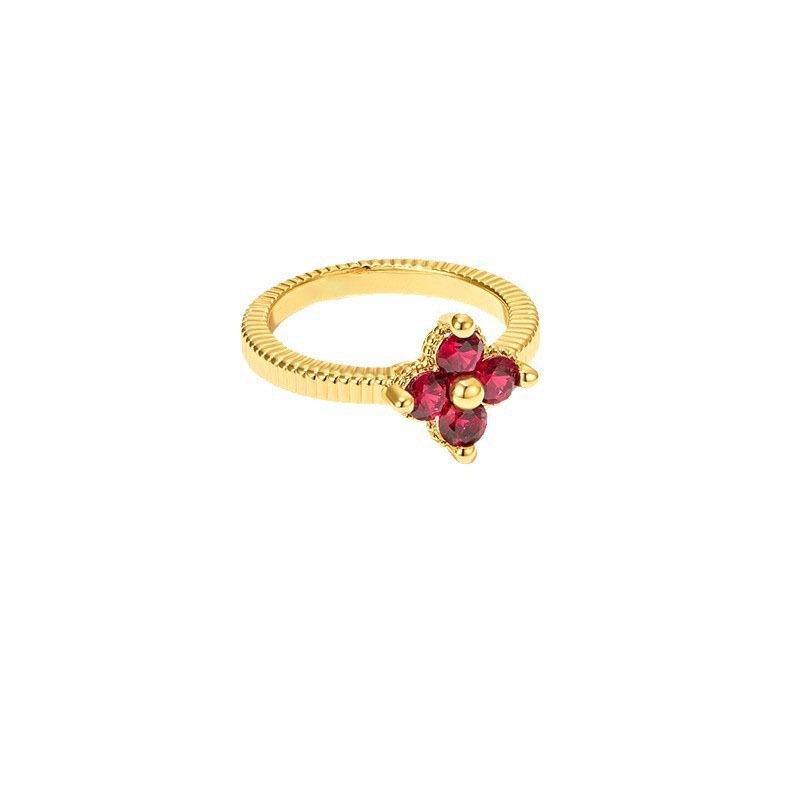 Lucky Women’s Four-Leaf Clover Ruby Ring, 18K Gold-Plated Luxury Style