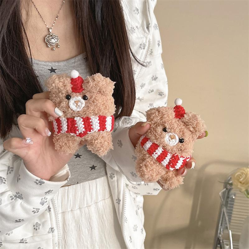 Plush cartoon scarf bear suitable for airpods 4th generation protective case 2nd generation 3rd generation pro2 apple bluetooth headset case