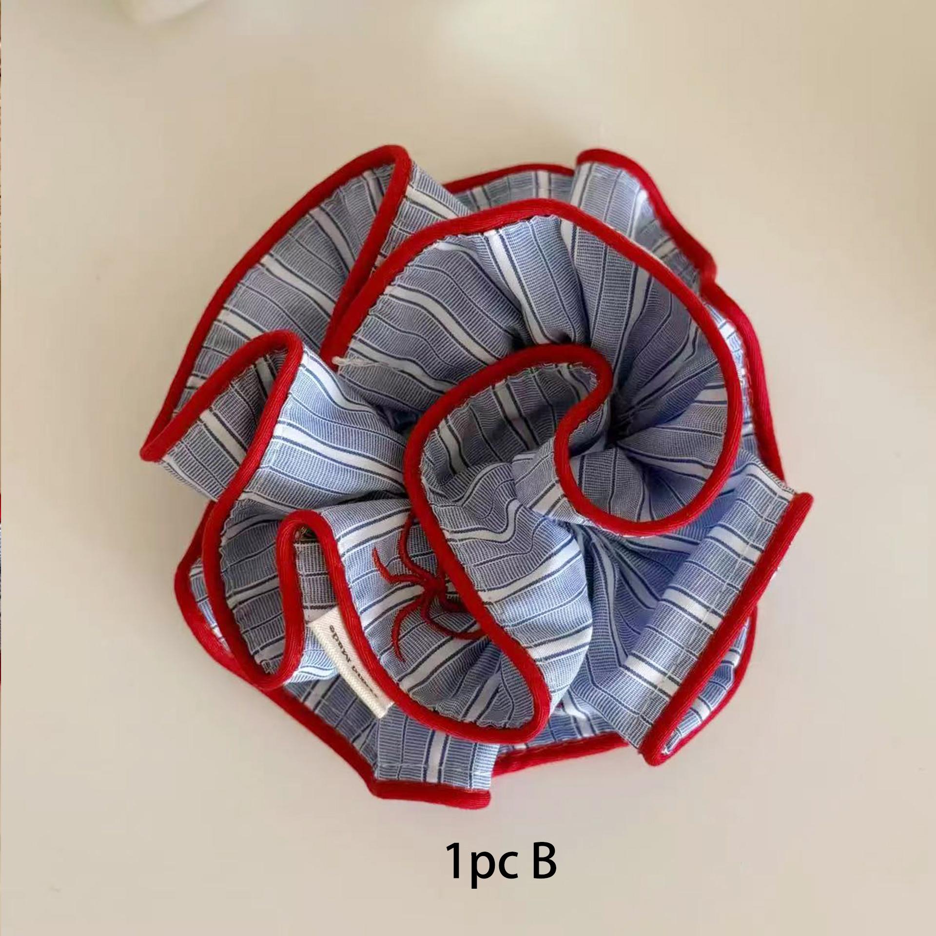 

1 шт. резинка для волос в корейском стиле с красной окантовкой, вышитым бантом и синей полоской, для темпераментного хвостика и пучка.