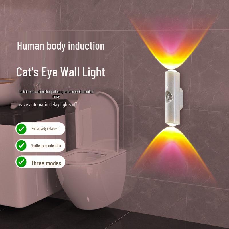 Smart Seven-Color USB Rechargeable Motion Sensor Night Light with Dual Cat Eye Design