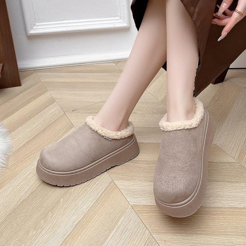 Thick-soled Outer Wear Retro Snow Boots Heightened Velvet Thickened Bag Head Half Slippers Women's Warm Cotton Shoes