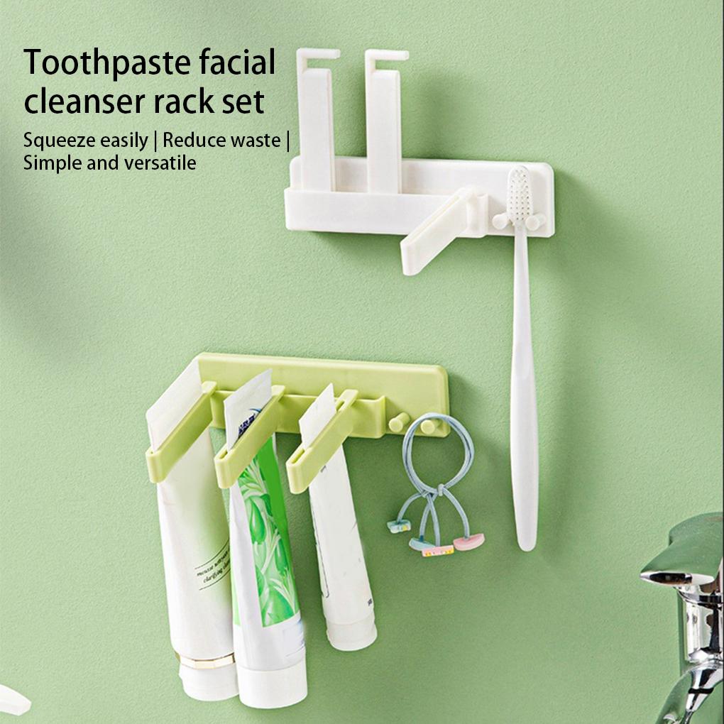 2-in-1 Toothpaste Holder Wall Facial Tubing Cream Squeezer Self Adhesive Detachable Household Extraction Dispenser Rack