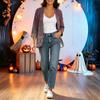 Women's Lightweight Loose Fit Vintage Floral Print Three-Quarter Sleeve Cardigan for Casual Daily Wear