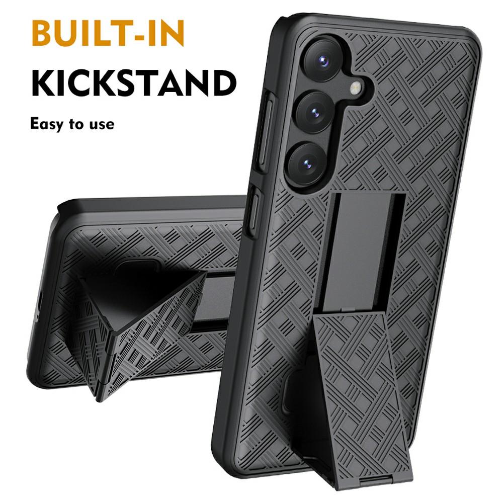 Für Samsung Galaxy S25 Hülle PC+TPU Schiebe-Bildschirmabdeckung Ständer Handyhülle mit Clip