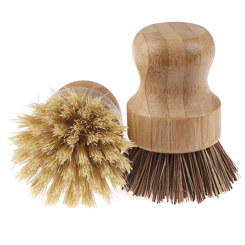 Kitchen Cleaning Brush Sisal Palm Bamboo Short Handle Dish Brush Bowl Pot Brush