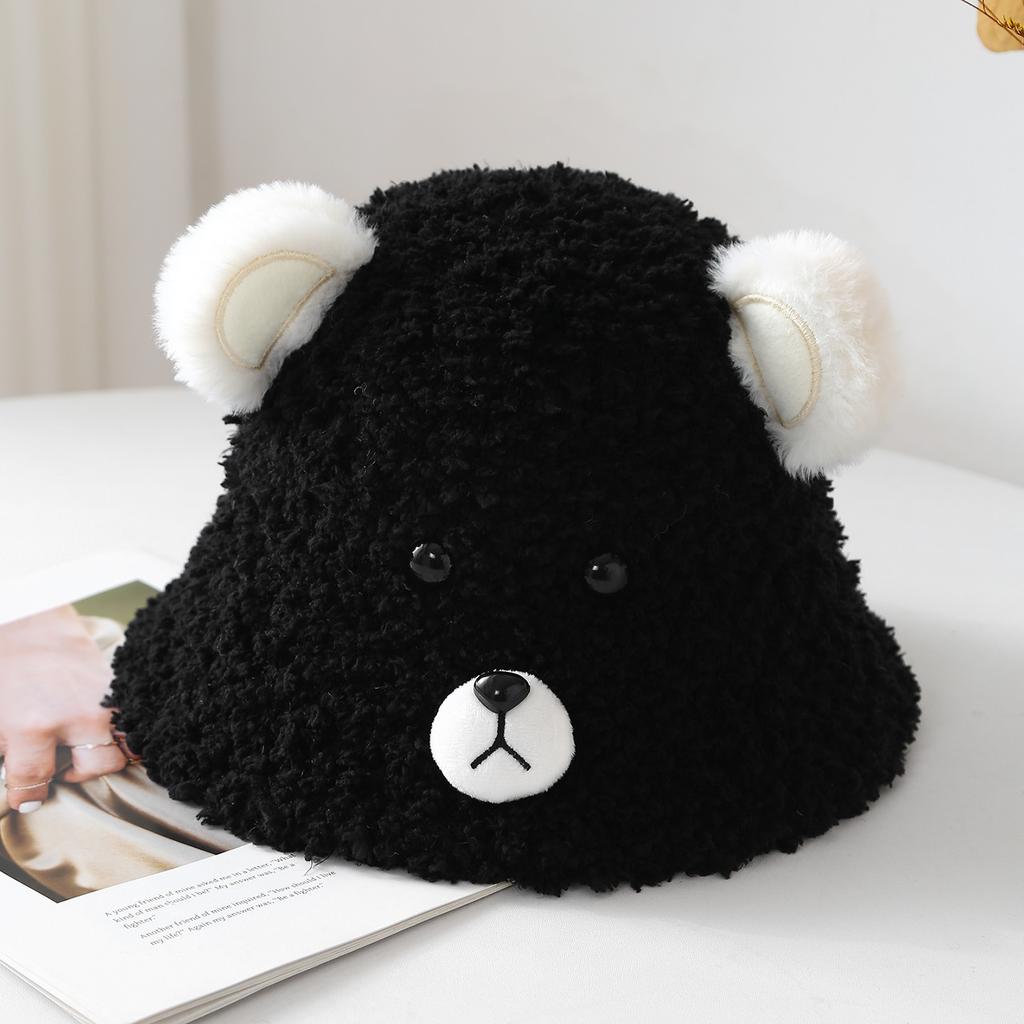 Cute Bear Ear Winter Hat For Women - Plush Fisherman Cap, Warm Thickened Cartoon Bucket Hat