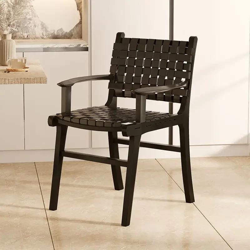 Nordic Wooden Rattan Lightweight Luxury Balcony Chair Rope-Woven Lazy Recliner Stylish Saddle Backrest Seat