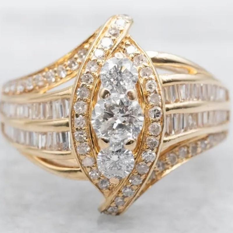 Exquisite Inlaid White CZ Women's Ring Trendy Gold Color Geometry Daily Wear Party Jewelry Anniversary Gift