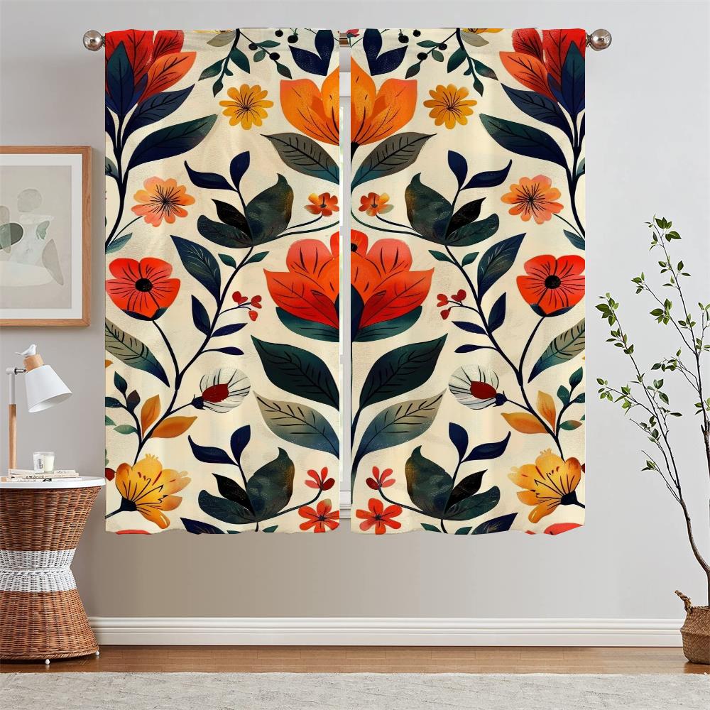 A Messy Mosaic of Flowers Black Out Curtains 2 Pcs Set Bedroom Blackout Curtains for Window Cabinets for Living Room Decoration