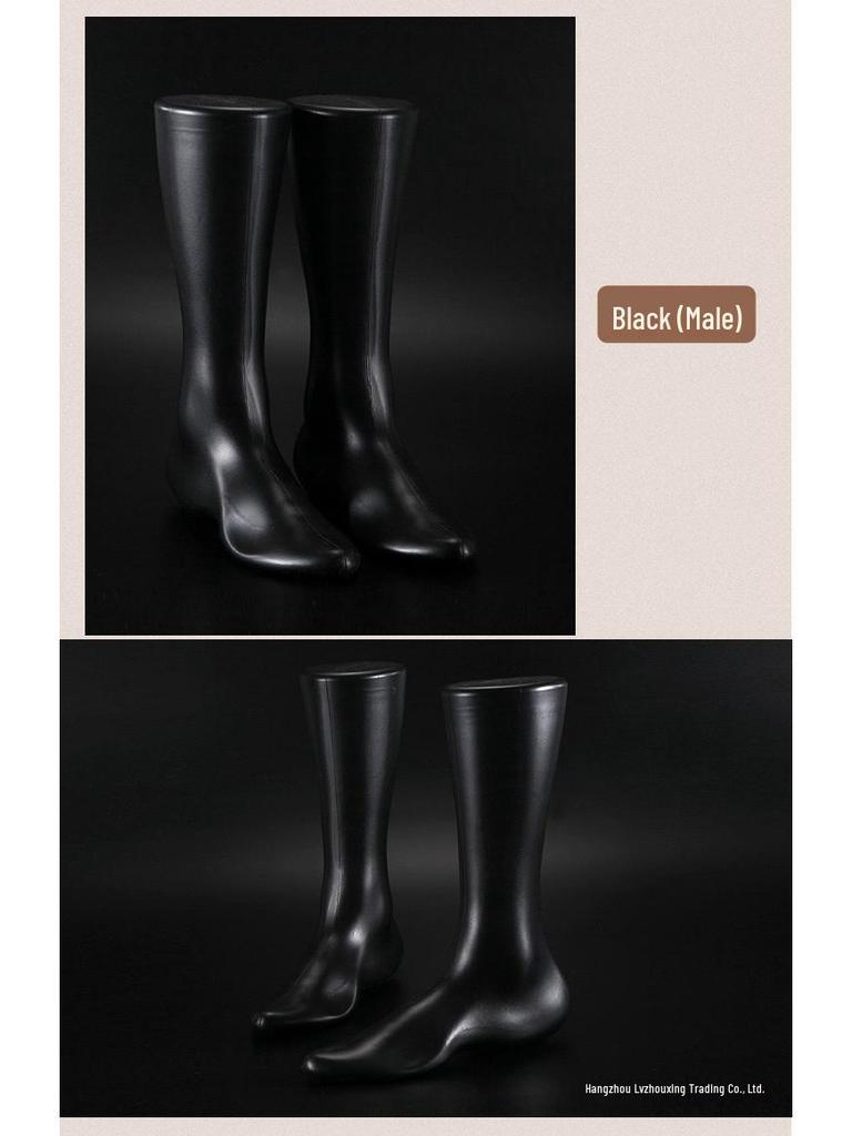 Black Plastic Foot Mannequin Model for Displaying Socks and Shoes - Male & Female Style, Flat-Bottomed, Ideal for Retail and Fashion Showcases.