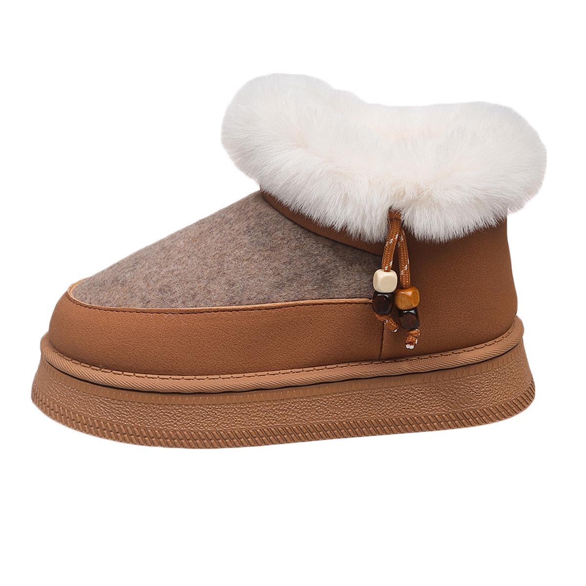 

Женские пушистые сноубутсы: 2025 Осень/Зима Круглый носок, Толстая подошва, Флисовая подкладка, Теплые хлопковые повседневные туфли 36 верблюд