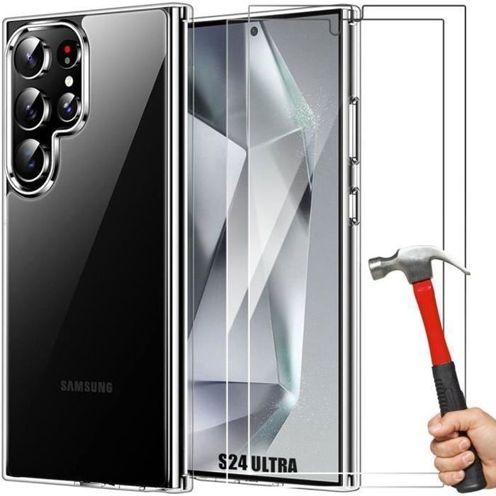 Coque protection - BOOLING - pour Samsung Galaxy S24 Ultra - 2 Verres Trempés - Antichoc - Transparent