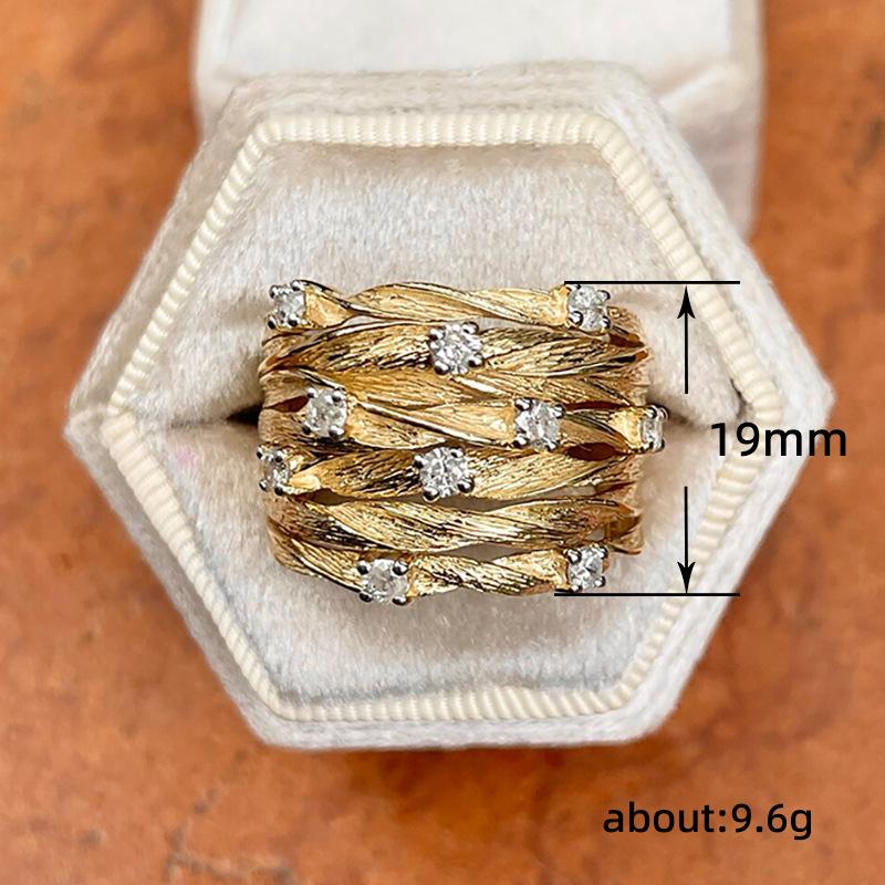 Wrapped Vine Ring Women'S Fashionable Yellow And Gold Wide Version Multi-Ring Accessories, Star Zircon Bird'S Nest Ring