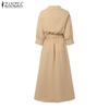 ZANZEA Women Turn Down Collar Loose Casual 3/4 Sleeve Long Dress