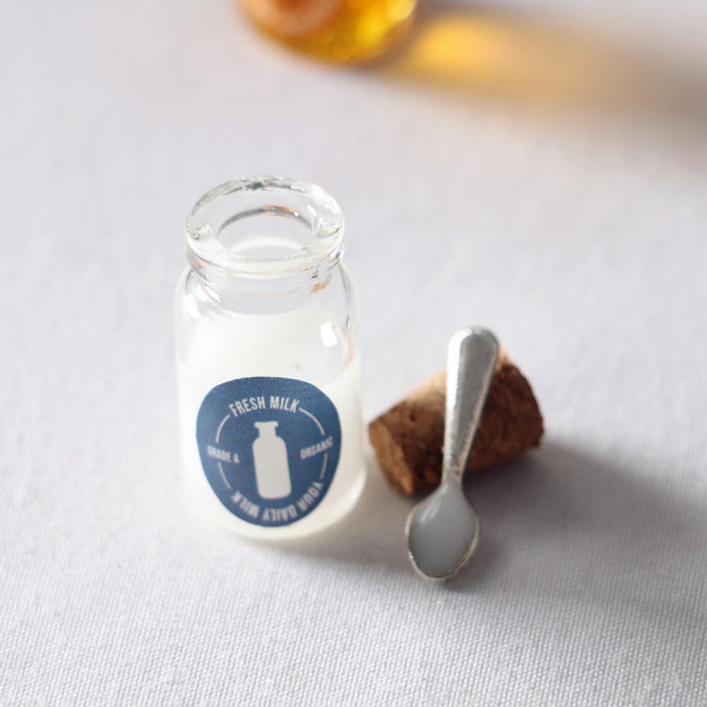 Dollhouse Milk Strawberry Honey Jam With Spoon Set Dollhouse Milk Jam With Spoon Set Simulation Jam Miniature Food Toy Model