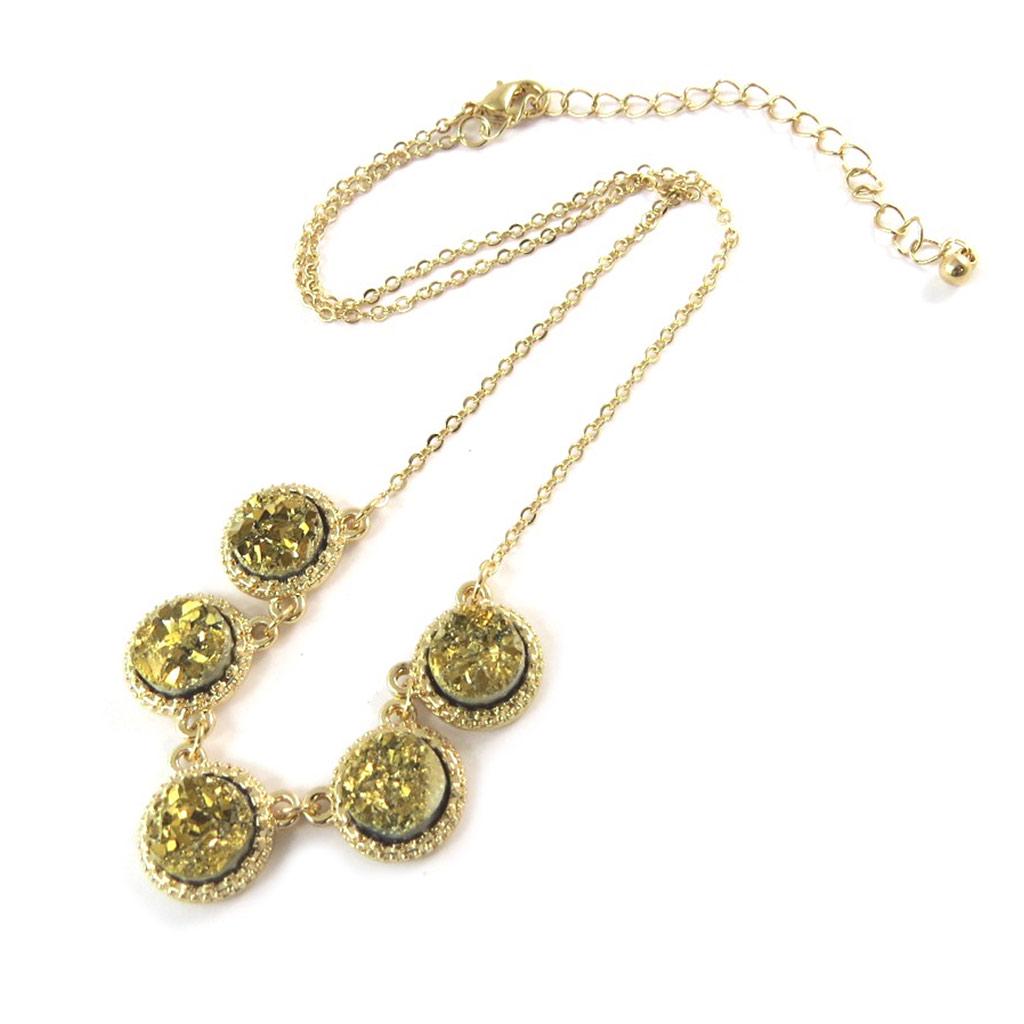 Les Trésors De Lily [P0104] - Golden 'Mineralia' Designer Necklace