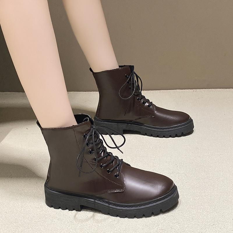 

Fashion 2024 Hot Sale Women s Shoes Ankle Women s Boots Classics Modern Boots Women Sewing Round Toe Front Lace-up Low Heel Ladies Shoes 35 чёрный
