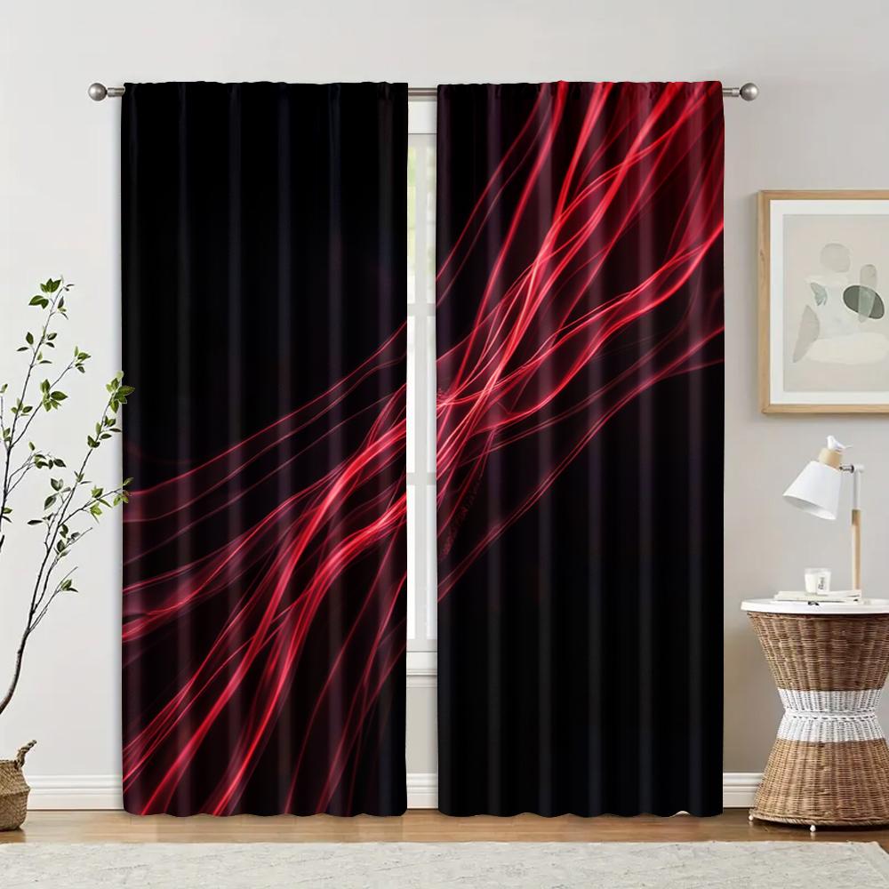 2pcs, Creative Curtains Modern Black & Red Color Block Polyester Woven (without rod) Decorations Outdoor Perfect for Bedroom,