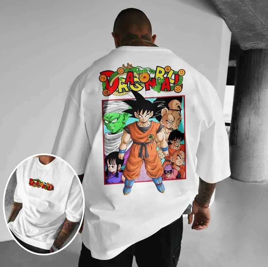 

Dragon Ball Z Goku & Z-Fighters Crew Oversized Back Print T-Shirt White Classic Anime Streetwear Unisex T-shirt 4XL