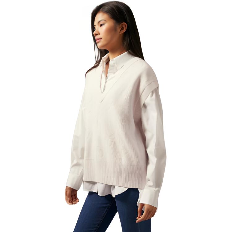 Calvin Klein Casual Minimalist Letter Jacquard V-Neck Knit Vest Women Vest Milk-White J224560