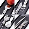 5-teiliges Reisegeschirr aus Edelstahl, faltbares, tragbares Campingbesteck-Set, inklusive Messer, Gabel, Löffel, Spork, Essstäbchen für Picknick, Wandern, Schule