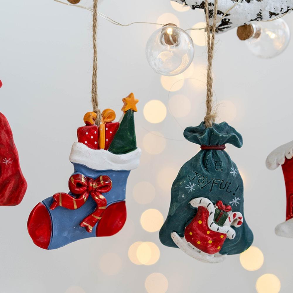 Neuer Weihnachtsanhänger aus Harz Weihnachtsbaumschmuck Weihnachtsstrümpfe Geschenk Haus DIY Kinderspielzeug Geschenke Weihnachtsschmuck Navidad 2024