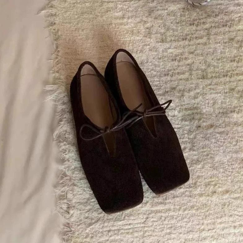 French Retro Niche Square Head Bow Flat Ballet Shoes Single Shoes Women's Spring and Autumn New Mary Jane Loafers